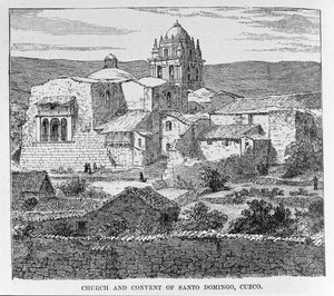 Kyrkan och klostret i Santo Domingo, Cusco, Peru, från "Incidents of Travel and Exploration in the Land of the Incas" av E. George Squier, pub. år 1878 av English School